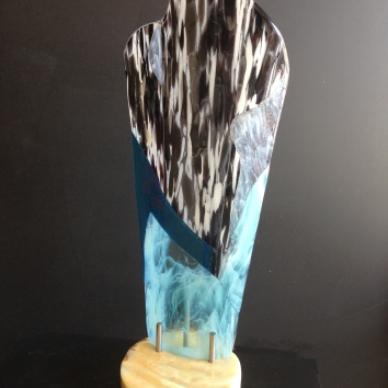 "Smoke on the Water" Slumped and fused glass on an onyx base 67cm high x 23cm wide x 18cm deep AUD $1.500